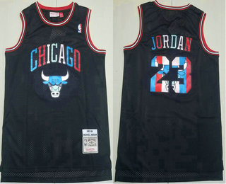 Men's Chicago Bulls #23 Michael Jordan Black Fashion Swingman Throwback Jersey