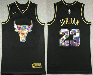 Men's Chicago Bulls #23 Michael Jordan Black Golden Edition 75th Diamon Nike Swingman Stitched Jersey