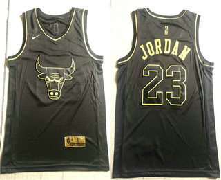 Men's Chicago Bulls #23 Michael Jordan Black Golden Edition Nike Swingman Jersey