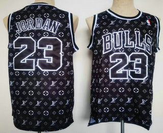 Men's Chicago Bulls #23 Michael Jordan Black Hardwood Classics Swingman Throwback Fashion Jersey