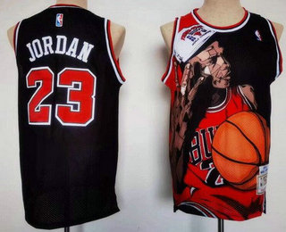 Men's Chicago Bulls #23 Michael Jordan Black Portrait Throwback Swingman Jersey