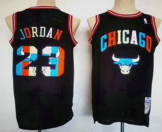 Men's Chicago Bulls #23 Michael Jordan Black Rainbow Hardwood Classics Throwback Jersey