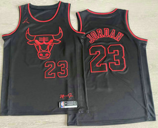 Men's Chicago Bulls #23 Michael Jordan Black Red Hardwood Classics Swingman Throwback Jersey