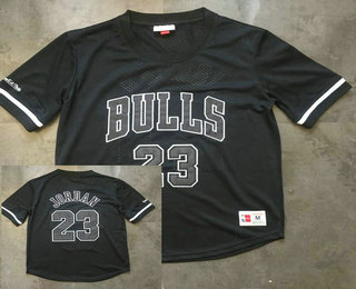 Men's Chicago Bulls #23 Michael Jordan Black Short-Sleeved Swingman Stitched NBA Throwback Jersey