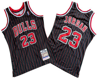 Men's Chicago Bulls #23 Michael Jordan Black Stripes 1996 Throwback Swingman Jersey 01