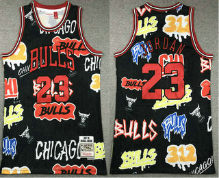 Men's Chicago Bulls #23 Michael Jordan Black Swingman Throwback Graffiti Baseball Jersey