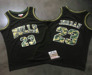 Men's Chicago Bulls #23 Michael Jordan Black With Camo Hardwood Classics Soul Swingman Throwback Jersey