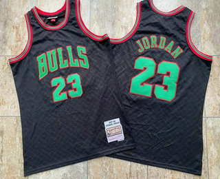 Men's Chicago Bulls #23 Michael Jordan Black With Green 1997-98 Hardwood Classics Soul AU Throwback Jersey