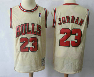 Men's Chicago Bulls #23 Michael Jordan Cream Hardwood Classics Soul Swingman Throwback Jersey