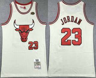 Men's Chicago Bulls #23 Michael Jordan Cream Team Logo Throwback Swingman Jersey
