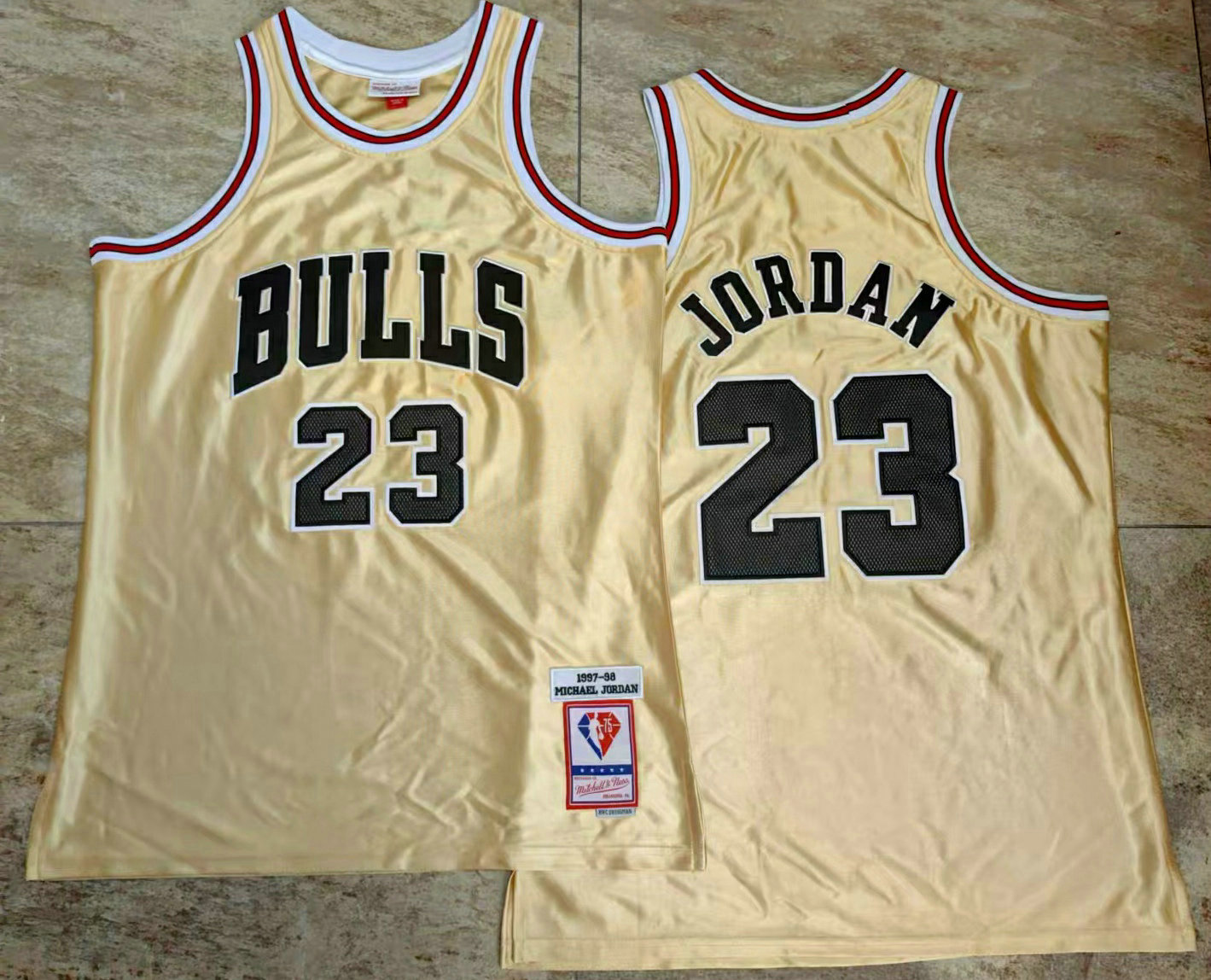 Men's Chicago Bulls #23 Michael Jordan Gold 1988 Throwback AU Jersey