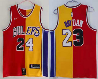 Men's Chicago Bulls #23 Michael Jordan Los Angeles Lakers #24 Kobe Bryant Red With Yellow Two Tone Stitched Swingman Nike Jersey