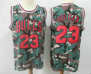 Men's Chicago Bulls #23 Michael Jordan NEW 1996-97 Woodland Camo Hardwood Classics Soul Swingman Throwback Jersey