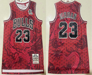 Men's Chicago Bulls #23 Michael Jordan Red 1998 Dragon Throwback Swingman Jersey