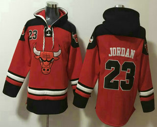 Men's Chicago Bulls #23 Michael Jordan Red Ageless Must Have Lace Up Pullover Hoodie