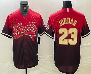 Men's Chicago Bulls #23 Michael Jordan Red Black Gold Stitched Baseball Jersey