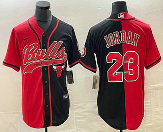 Men's Chicago Bulls #23 Michael Jordan Red Black Two Tone Stitched Baseball Jersey