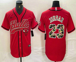 Men's Chicago Bulls #23 Michael Jordan Red Camo Cool Base Stitched Baseball Jersey