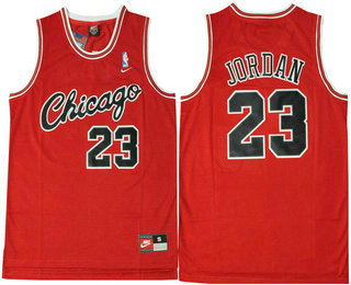 Men's Chicago Bulls #23 Michael Jordan Red With Black Name Stitched NBA Nike Swingman Jersey