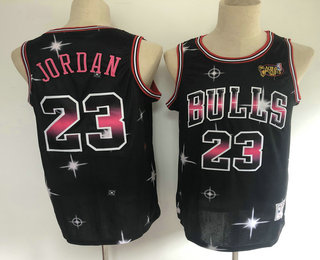 Men's Chicago Bulls #23 Michael Jordan Starry Black Hardwood Classics Soul Swingman Throwback Jersey