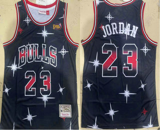 Men's Chicago Bulls #23 Michael Jordan Starry Black White Name Swingman Throwback Jersey