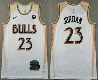 Men's Chicago Bulls #23 Michael Jordan White 2024 City Edition Swingman Sponsor Stitched Jersey