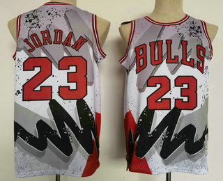 Men's Chicago Bulls #23 Michael Jordan White Floral Laser Printing Throwback Jersey