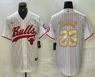 Men's Chicago Bulls #23 Michael Jordan White Gold Cool Base Stitched Baseball Jersey