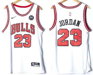 Men's Chicago Bulls #23 Michael Jordan White Nike 2022 Stitched Jersey With Sponsor