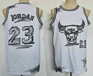 Men's Chicago Bulls #23 Michael Jordan White Sketch Throwback Swingman Jersey