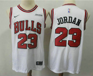 Men's Chicago Bulls #23 Michael Jordan White With Black Name 2019 Nike Swingman Zenni Patch Stitched NBA Jersey