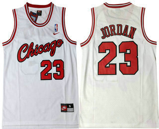 Men's Chicago Bulls #23 Michael Jordan White With Red Name Stitched NBA Nike Swingman Jersey 01