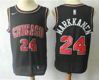 Men's Chicago Bulls #24 Lauri Markkanen Black With White Name 2017-2018 Nike Swingman Stitched NBA Jersey