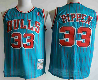 Men's Chicago Bulls #33 Scottie Pippen 1995-96 Blue Pinstripe Hardwood Classics Soul Swingman Throwback Jersey