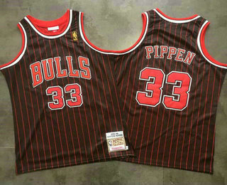 Men's Chicago Bulls #33 Scottie Pippen 1996-97 Black Pinstripe Hardwood Classics Soul Swingman Throwback Jersey