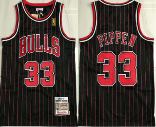 Men's Chicago Bulls #33 Scottie Pippen 1997-98 Black Pinstirpe Hardwood Classics Soul AU Throwback Jersey