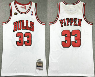 Men's Chicago Bulls #33 Scottie Pippen 1997-98 White Final Patch Hardwood Classics Soul Throwback Jersey
