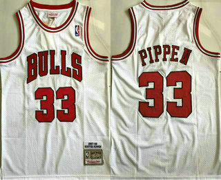 Men's Chicago Bulls #33 Scottie Pippen 1997-98 White Hardwood Classics Soul AU Throwback Jersey