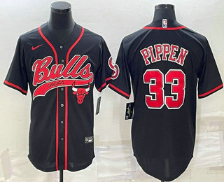 Men's Chicago Bulls #33 Scottie Pippen Black With Patch Cool Base Stitched Baseball Jersey (3)