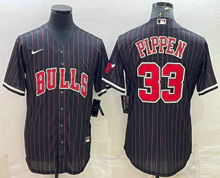 Men's Chicago Bulls #33 Scottie Pippen Black With Patch Cool Base Stitched Baseball Jersey