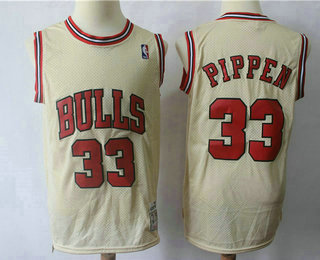 Men's Chicago Bulls #33 Scottie Pippen Cream Hardwood Classics Soul Swingman Throwback Jersey