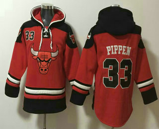 Men's Chicago Bulls #33 Scottie Pippen Red Ageless Must Have Lace Up Pullover Hoodie