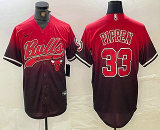 Men's Chicago Bulls #33 Scottie Pippen Red Black Stitched Baseball Jersey