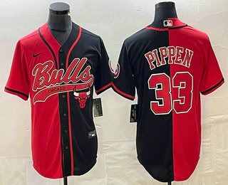 Men's Chicago Bulls #33 Scottie Pippen Red Black Two Tone Stitched Baseball Jersey