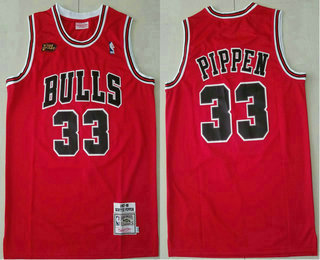 Men's Chicago Bulls #33 Scottie Pippen Red Final Patch Hardwood Classics Soul Swingman Throwback Jersey