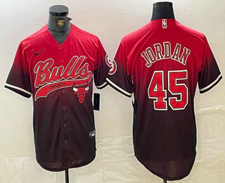 Men's Chicago Bulls #45 Michael Jordan Red Black Stitched Baseball Jersey