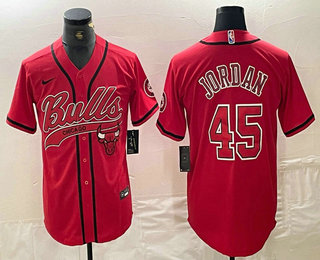 Men's Chicago Bulls #45 Michael Jordan Red Cool Base Stitched Baseball Jersey 01