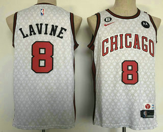 Men's Chicago Bulls #8 Zach LaVine 2022 White City Edition With 6 Patch Stitched Jersey With Sponsor