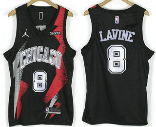 Men's Chicago Bulls #8 Zach LaVine Black 2021 Brand Jordan Swingman Stitched NBA Fashion Jersey With Sponsor Logo