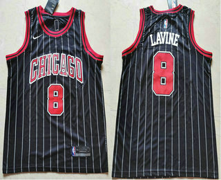 Men's Chicago Bulls #8 Zach LaVine Black Pinstripe 2019 Nike Swingman Stitched NBA Jersey